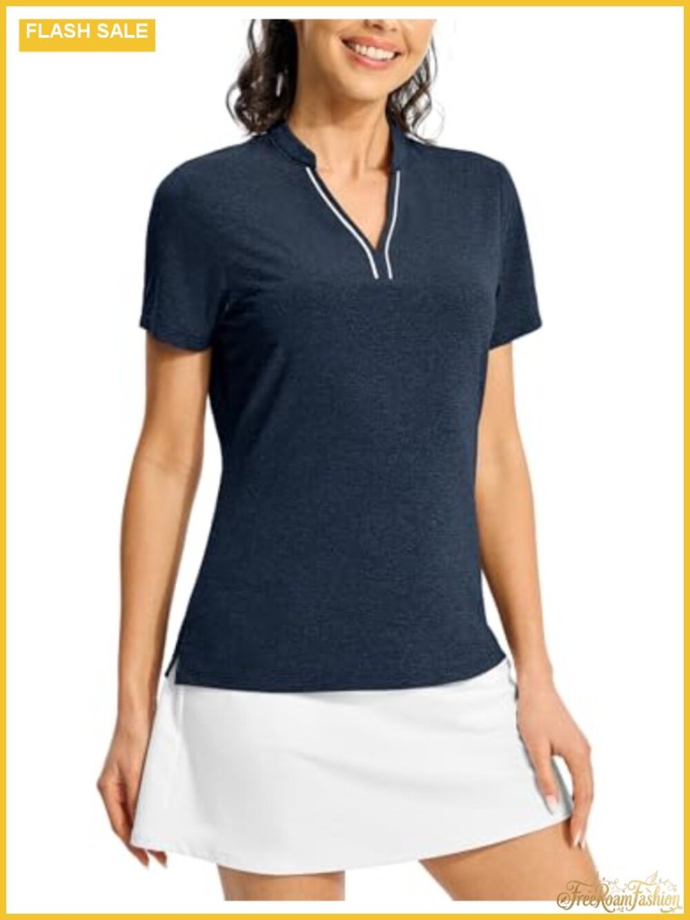 Women's Golf Polo Shirt Short Sleeve Collarless Y-Neck Quick Dry UPF 50+ Tennis
